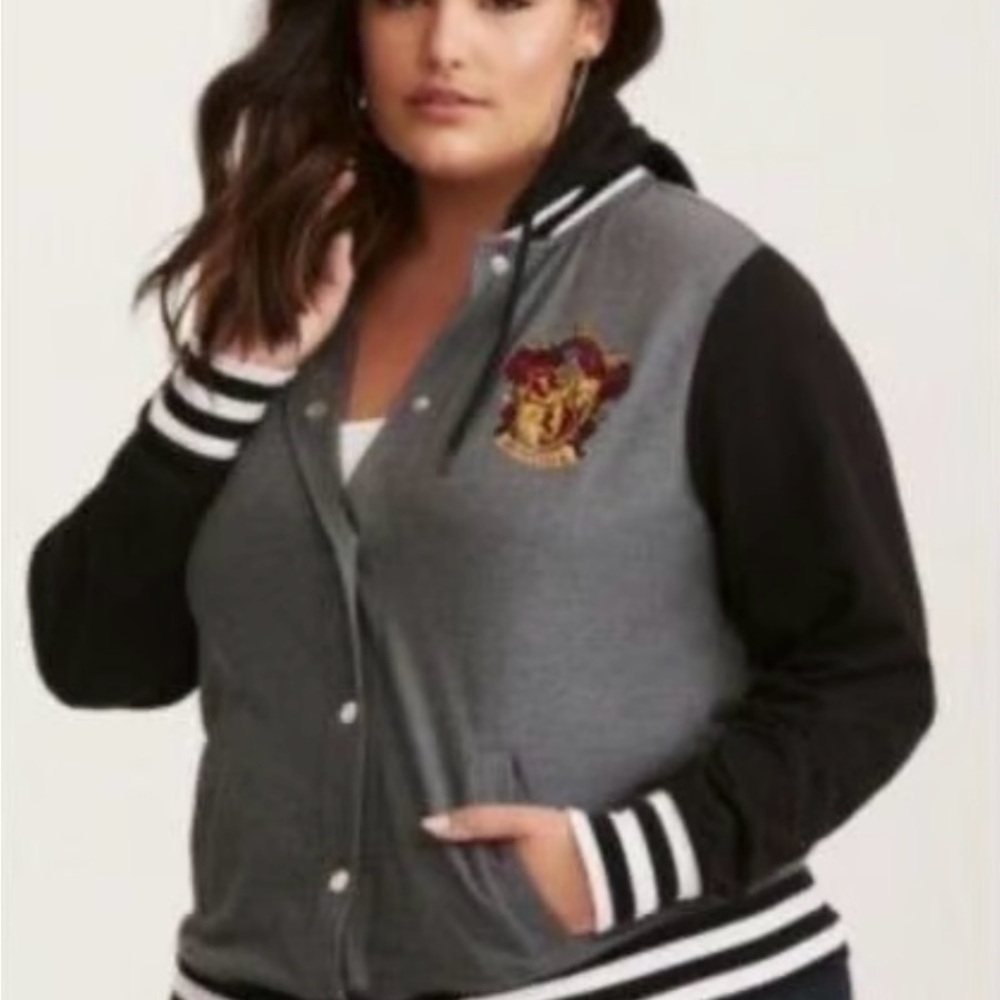 Warner Bros Gray and Black Varsity Jacket with Ribbed Trim